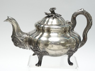 ANTIQUE 1853 St. PETERSBURG Eduard Fyodorovich Brandenburg FOOTED SILVER TEAPOT