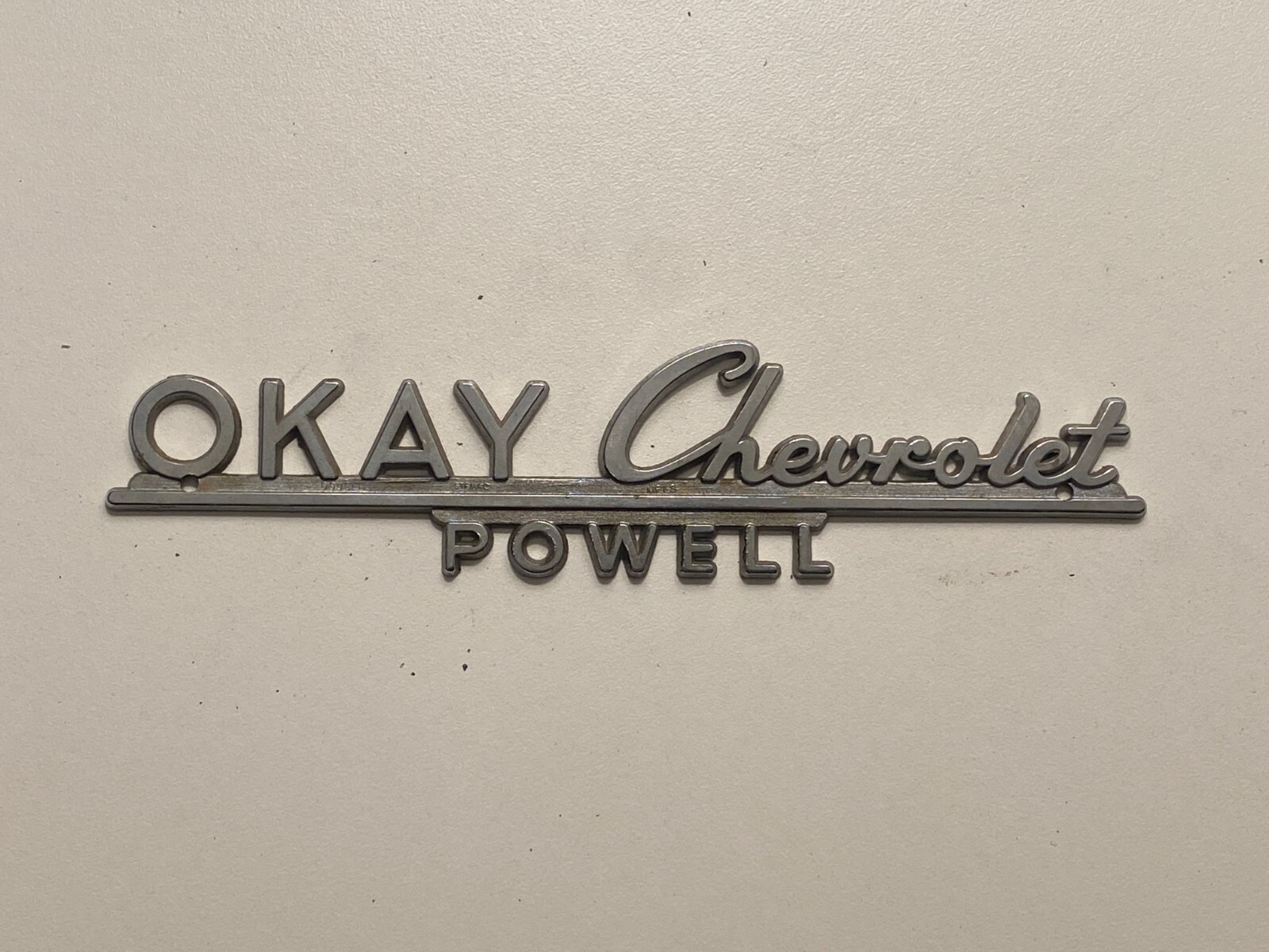 Vintage Okay Chevrolet Powell Wyoming Metal Dealer Badge Emblem Tag