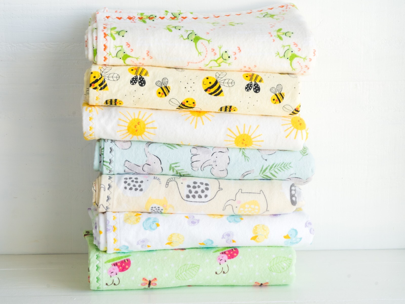 Baby Flannel, Handmade Shower Gift, 42"  Yellow, Green