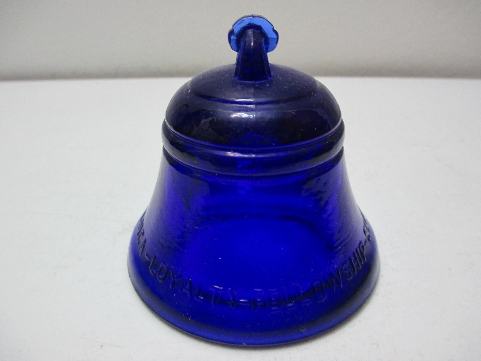 Vintage Telephone Pioneers of America Glass Bell Paperweight Cobalt Royal Blue