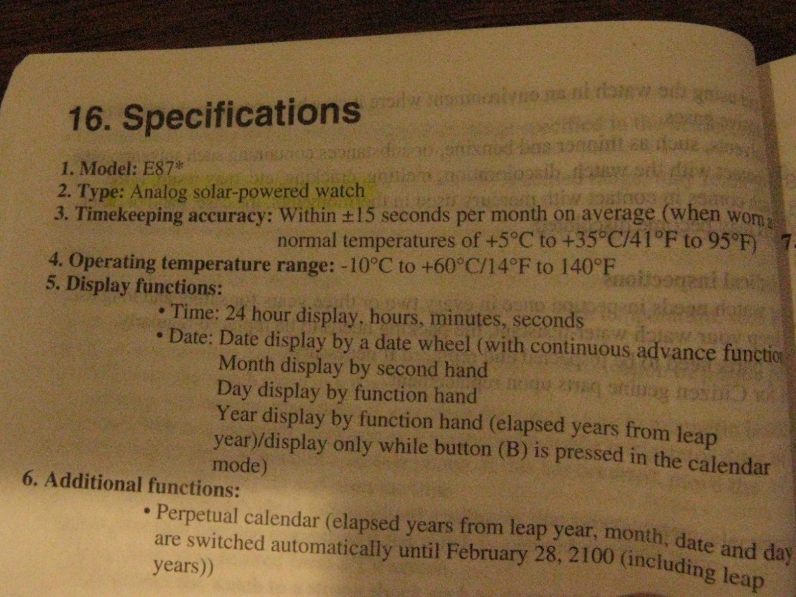 Instruction manual for Citizen Quartz Analog Solar Powered Watch--EUC