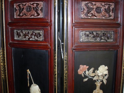 ELMWOOD SCREEN WITH JADE INLAID & ANTIQUE CARVED PANELS will be closing store wi