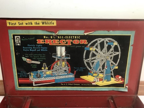 Original A.C.Gilbert 8-1/2 All Electric Giant Ferris Wheel Erector Set Metal Box