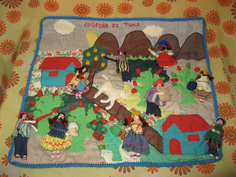 Ancienne Tenture Murale Cosecha De Tuna En Coton 48x43cm AmÃ©Rique Du Sud PÃ©Rou ?