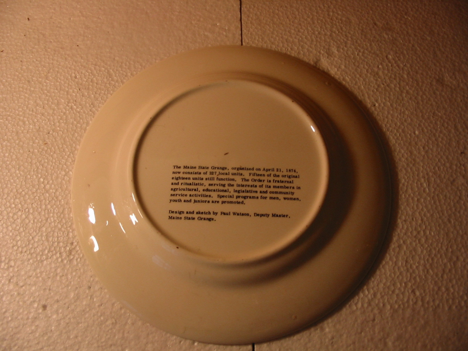 MAINE STATE GRANGE 100TH ANNIVERSARY COLLECTOR PLATE APPROX 10'' GOLD TRIM