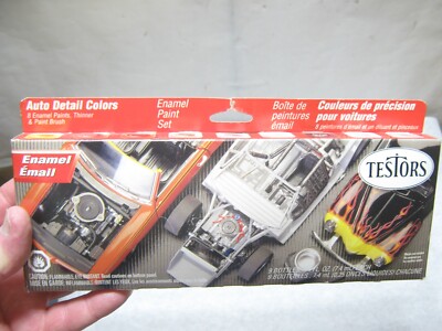 Testors 9120 Auto Detail Colors 8 Enamel Paints, Thinner & Brush New Sealed NOS