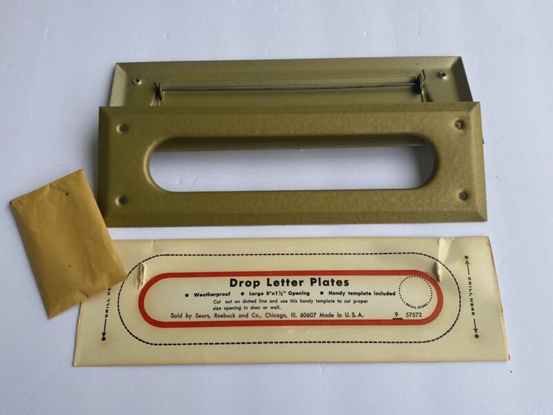 NOS Vintage Mail Slot Brass Letter Plate Sears & Roebuck Weatherproof