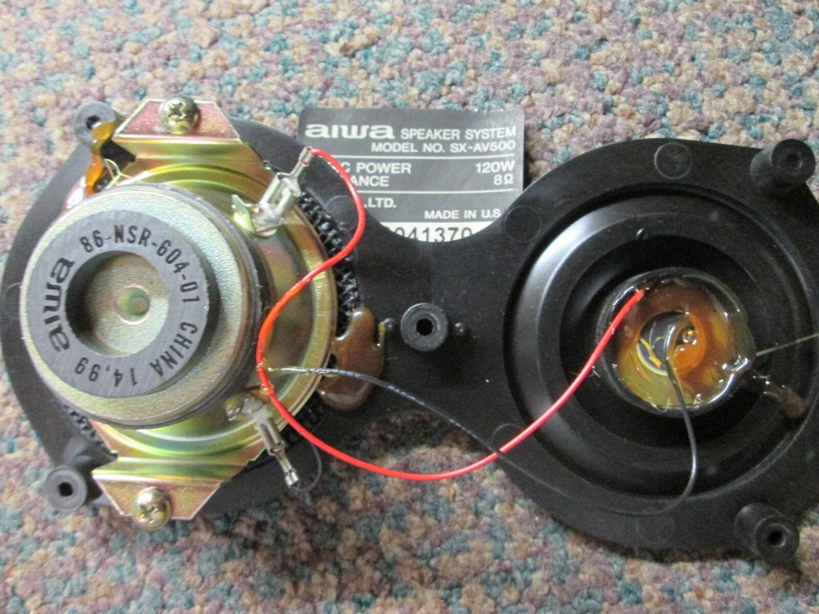 Vintage AIWA SX-AV500 tweeter mid assembly speaker 86-NSR