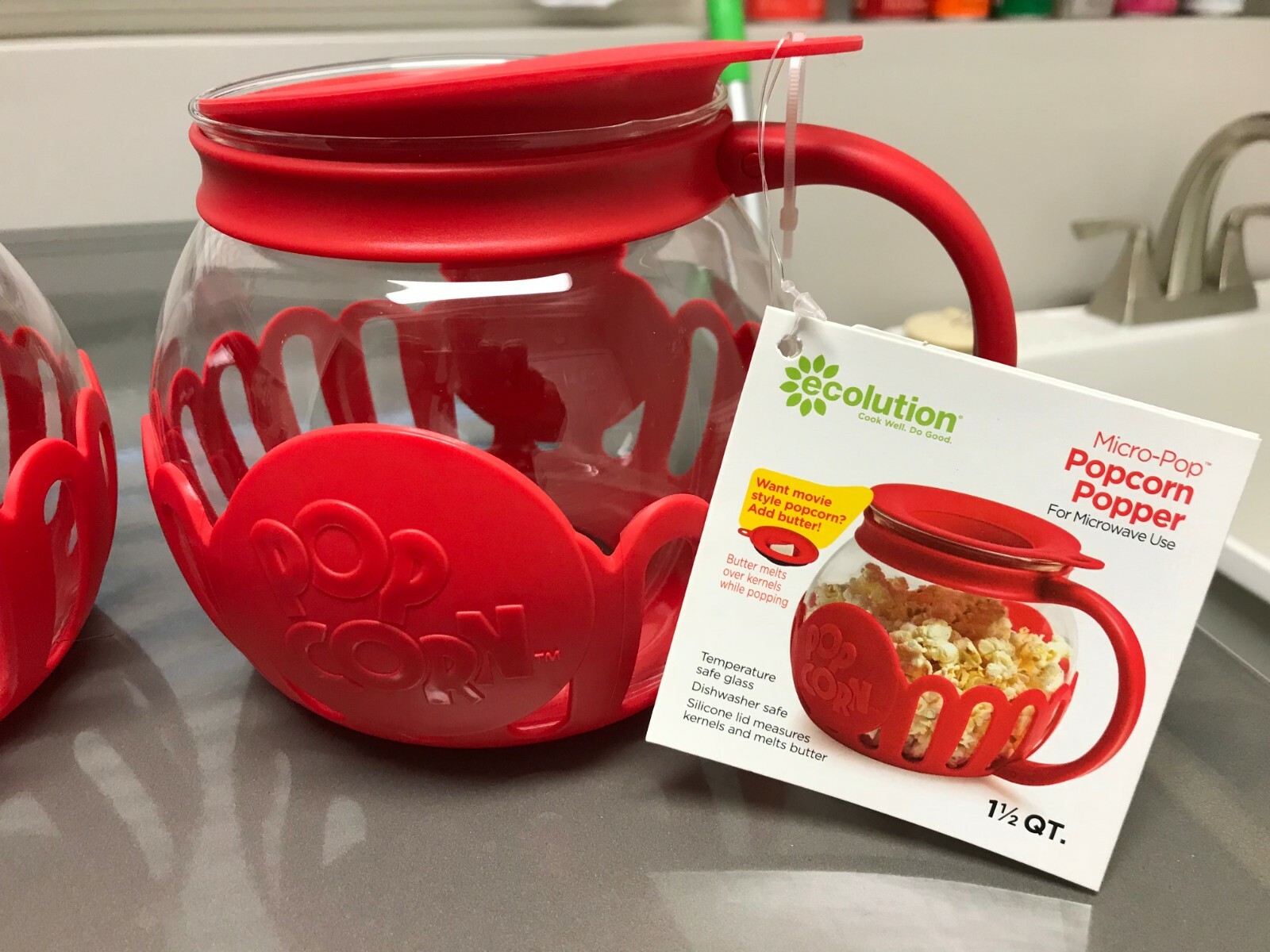 2 total Ecolution 1 1/2 Quart Microwave Glass Popcorn Corn Popper Maker