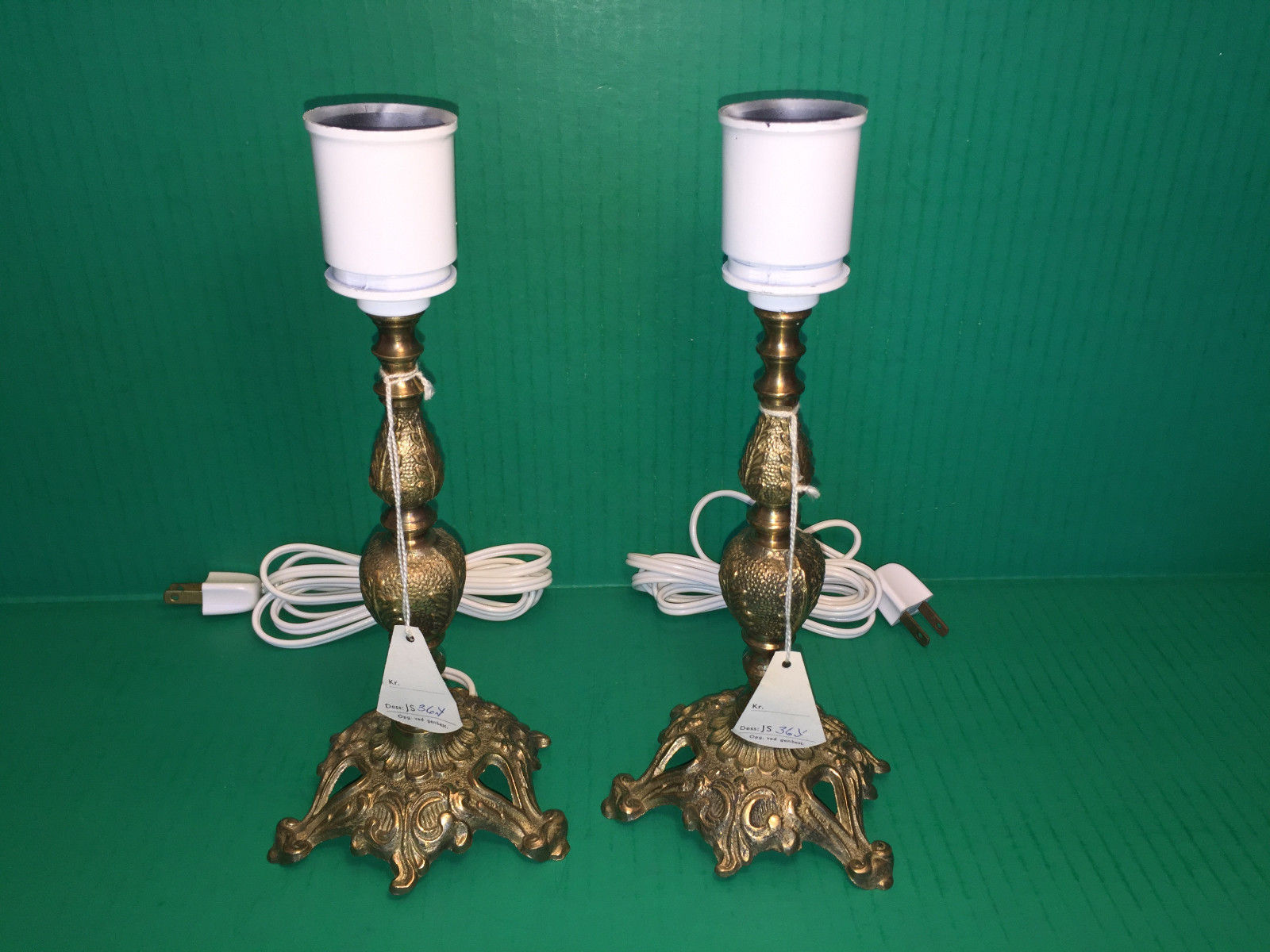 2 VINTAGE Danish CAST BRASS BRONZE Table Lamps Original Tags Unused DENMARK 10