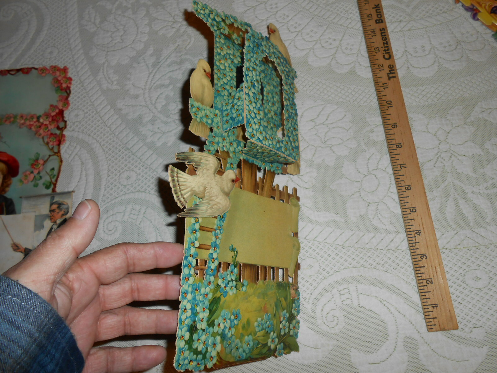 Antique Victorian Dimensional Fold Open Die-Cut  Love Birds House NOS