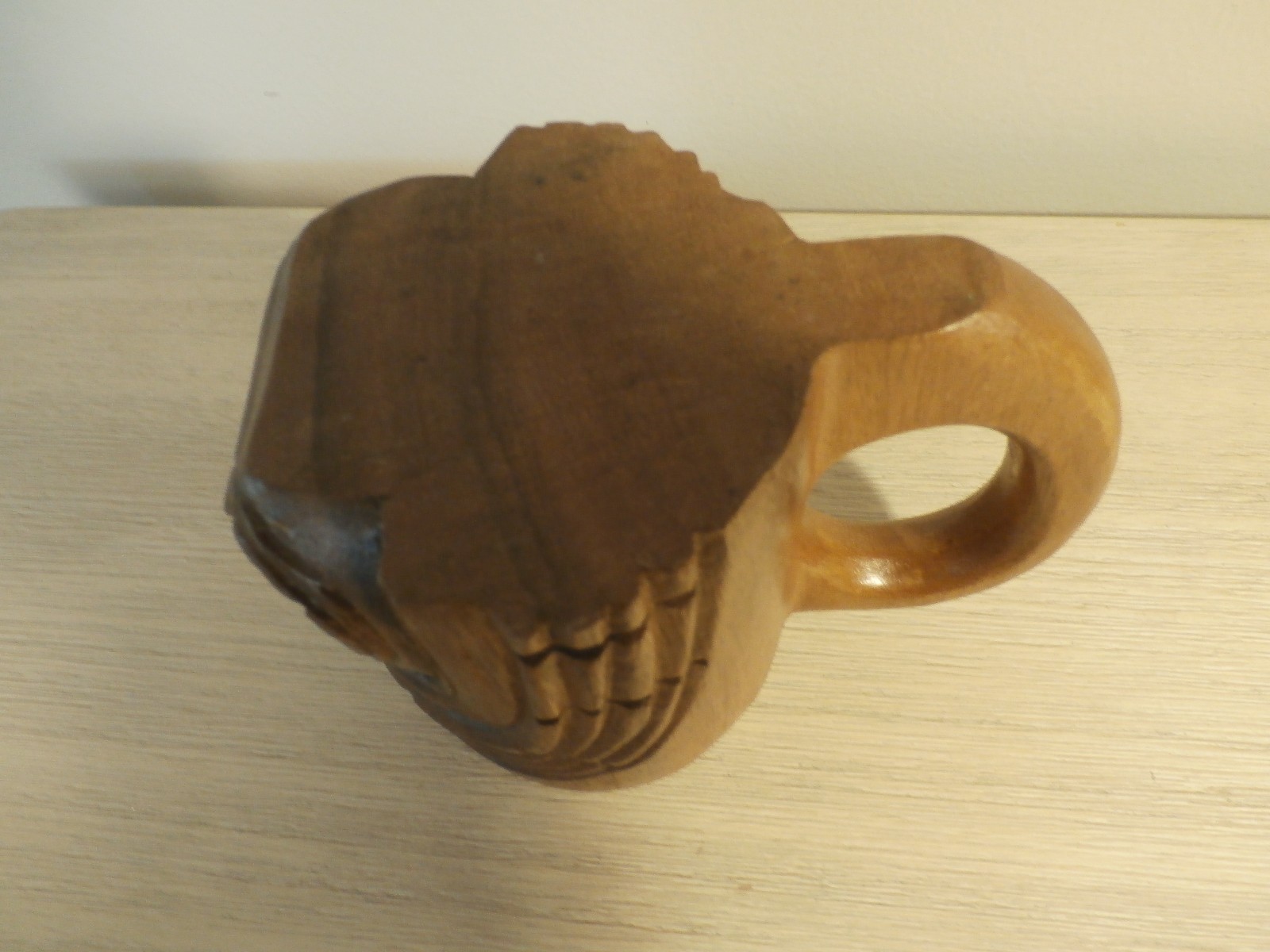 Vintage LARGE WOODEN TIKI MUG~ Wood Carved FACE ~MASK Design