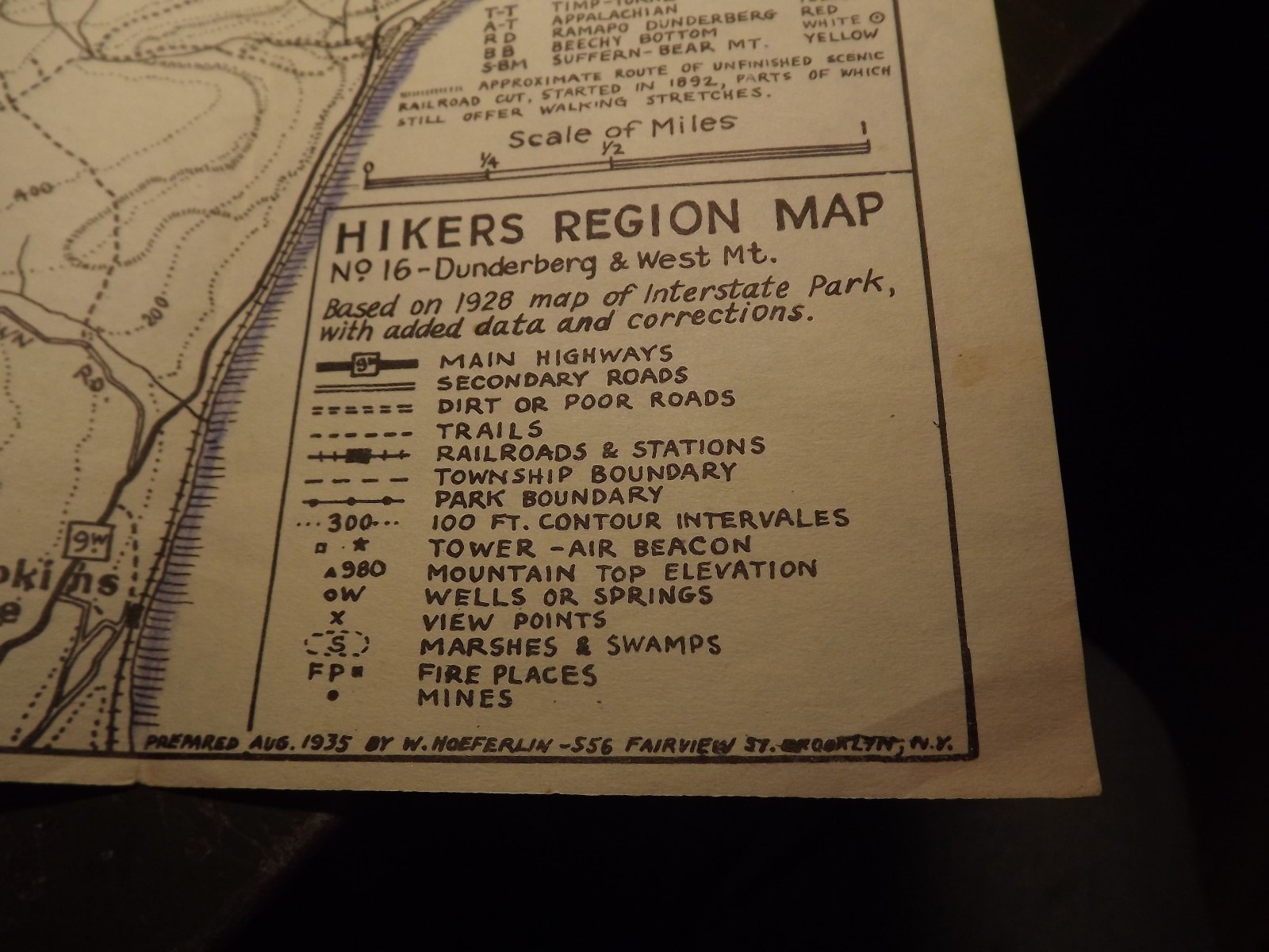 Original 1935 Hikers regional Map N0. 16 Dunderberg & West Mountain