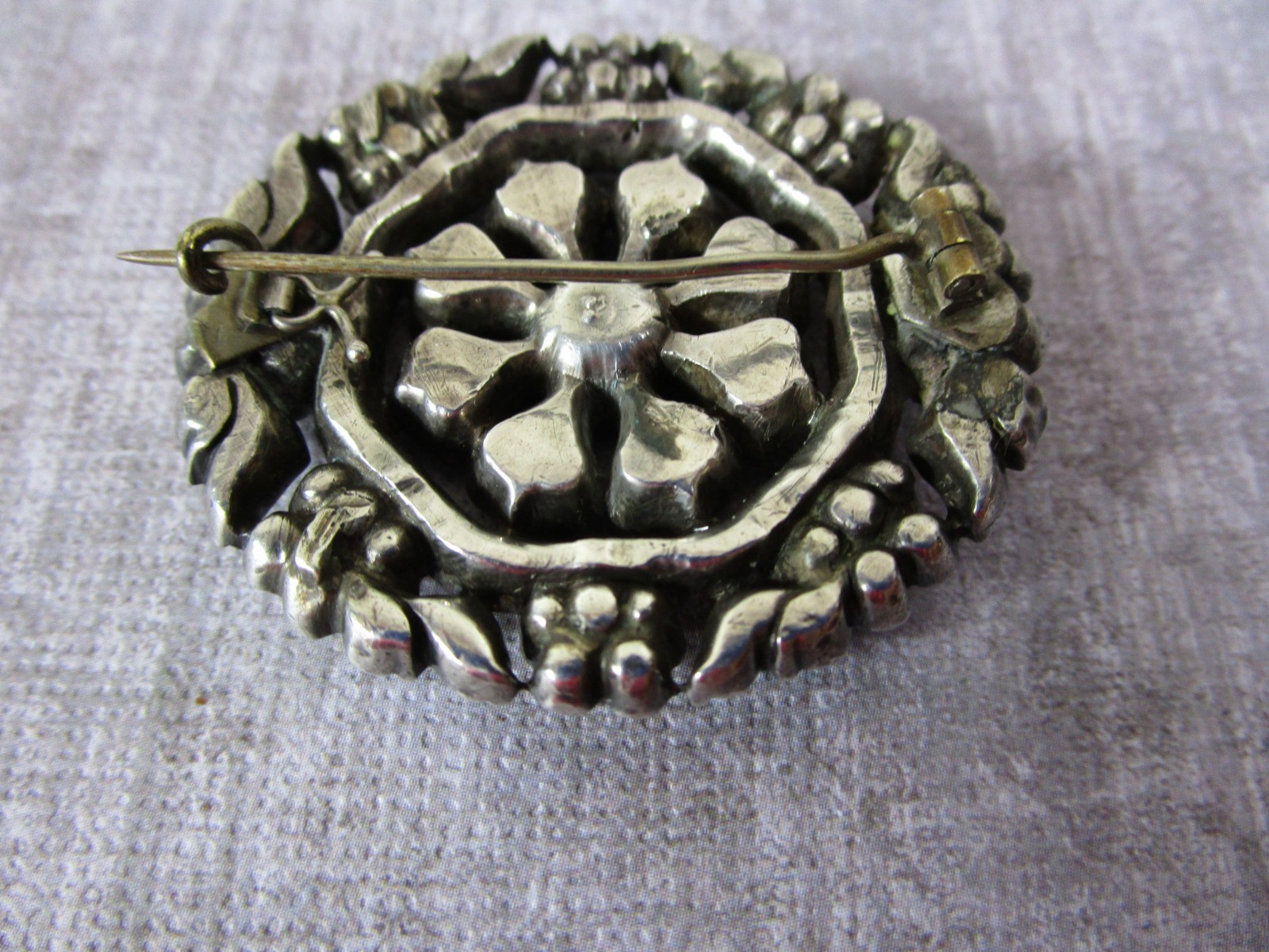 Antique Sterling Portuguese Georgian Black Dot Paste Pendant Brooch