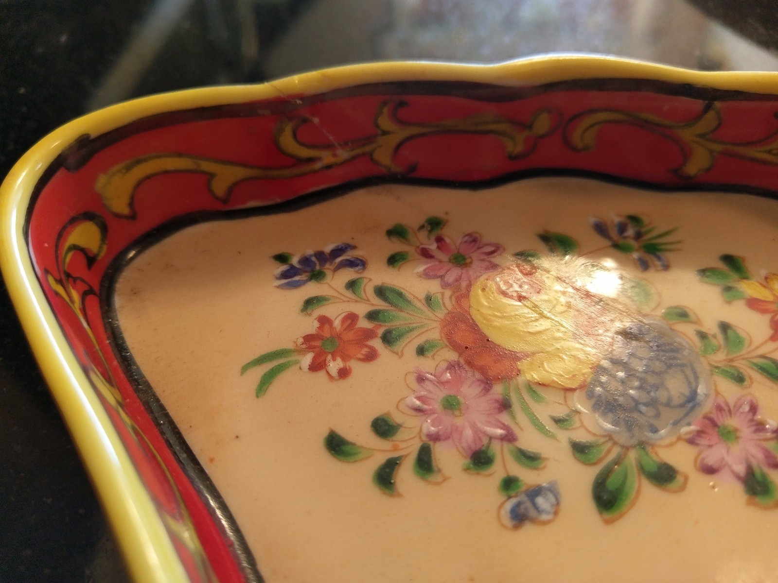 Per War Japanese Hand Painted Condiment Sushi  Tray in Original Wood Box