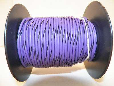 100 FOOT SPOOL 16 GAUGE GXL HI TEMP WIRE VIOLET/BLACK STRIPE AUTOMOTIVE   FEET