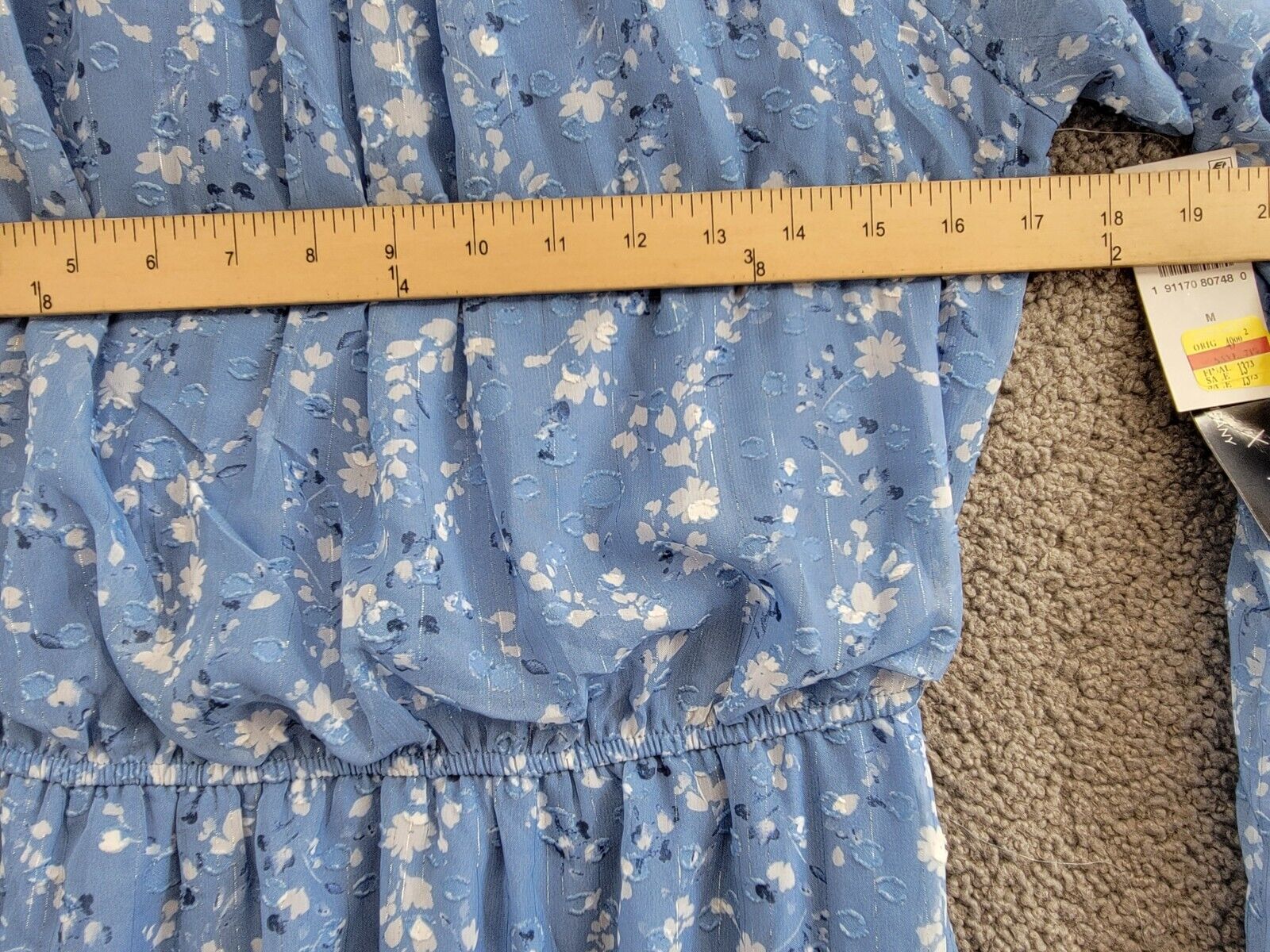 Trixxi Long-Sleeve Tied-Waist Dress Juniors' M Blue/Ivory Tie Waist Back Button - Picture 6 of 17
