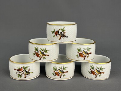 6 Herend ROTHSCHILD BIRD (RO) Porcelain 1 3/8'' Napkin Rings 270/RO: MINT
