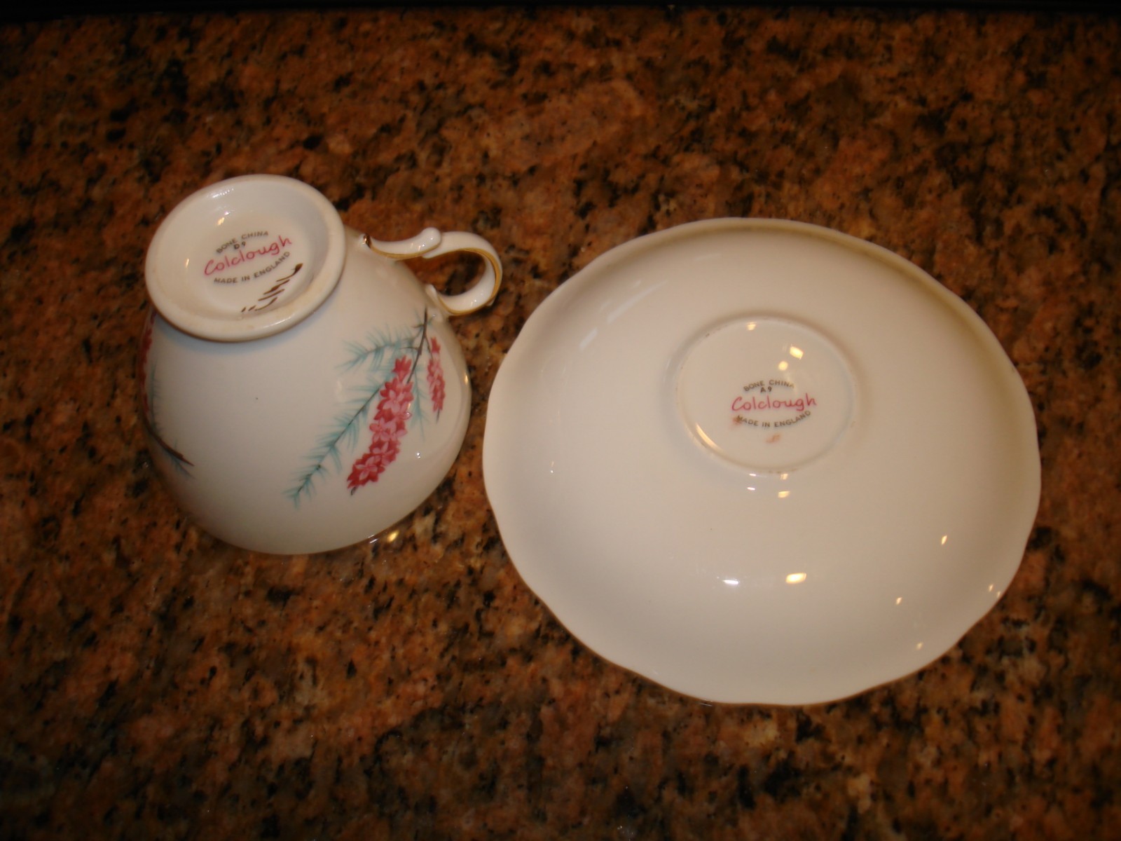 Vintage Colclough Tea Cup & Saucer Bone China Gold Pink Heather England