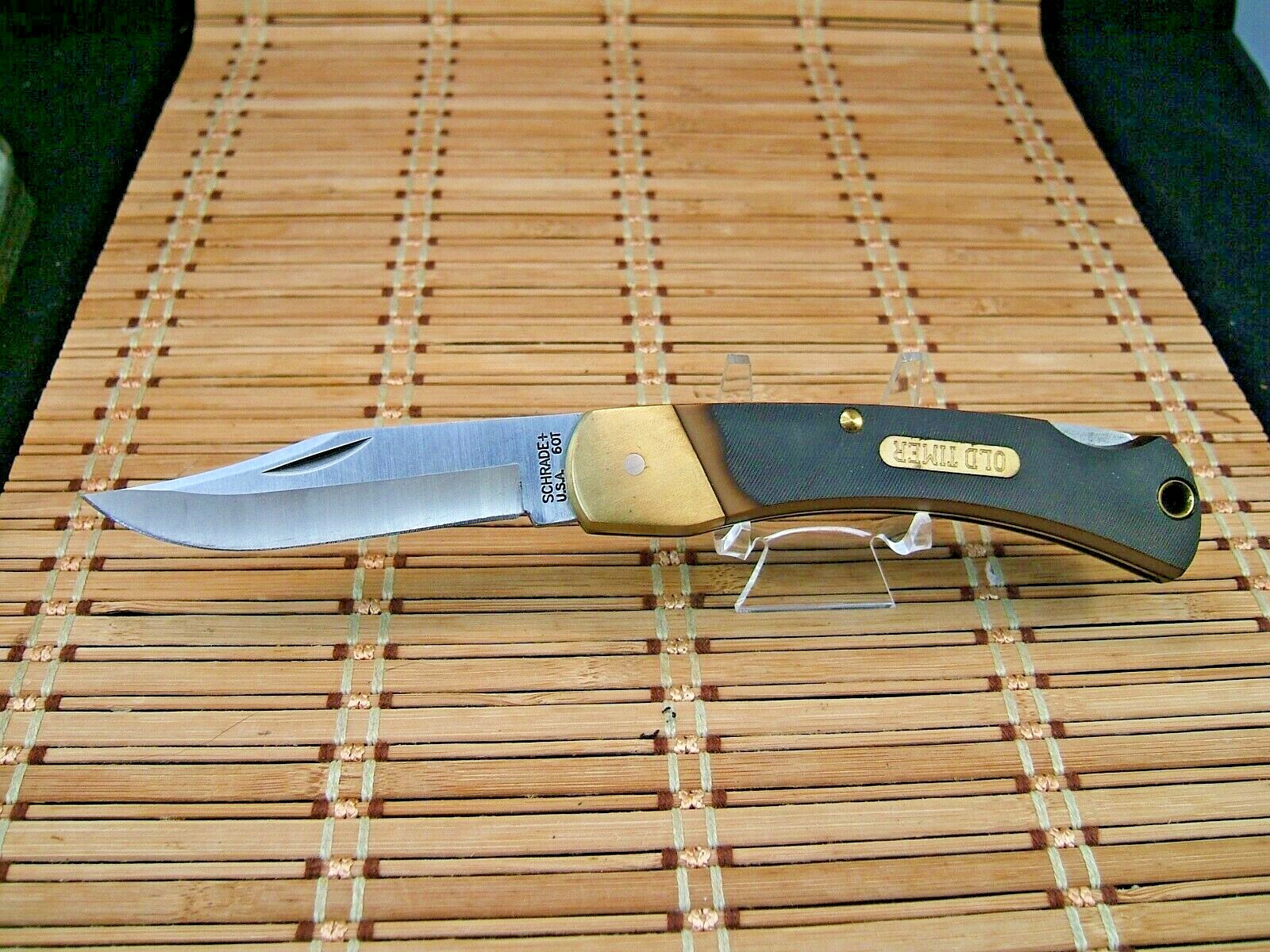MINT VINT. SCHRADE+ USA OLD TIMER 6 OT GOLDEN BEAR LOCKBACK KNIFE, SHEATH & OIL
