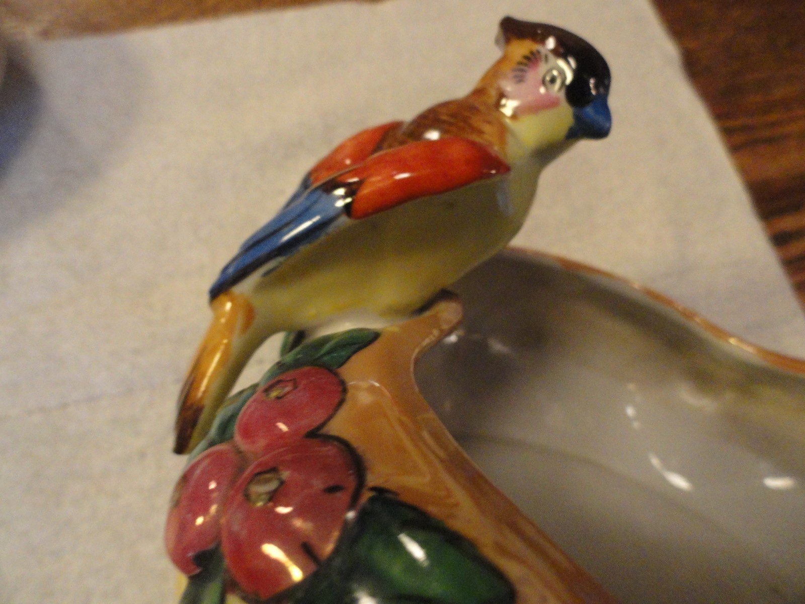 LARGE Old Lusterware Bird (Parrot/Parakeet ?)  Floral Bowl/Dish - Unusual Shape