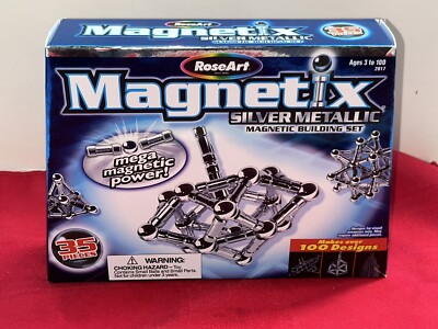 VINTAGE 2004 ROSE ART 35 PC SILVER METALLIC MAGNETIC BUILDING SET COMPLETE