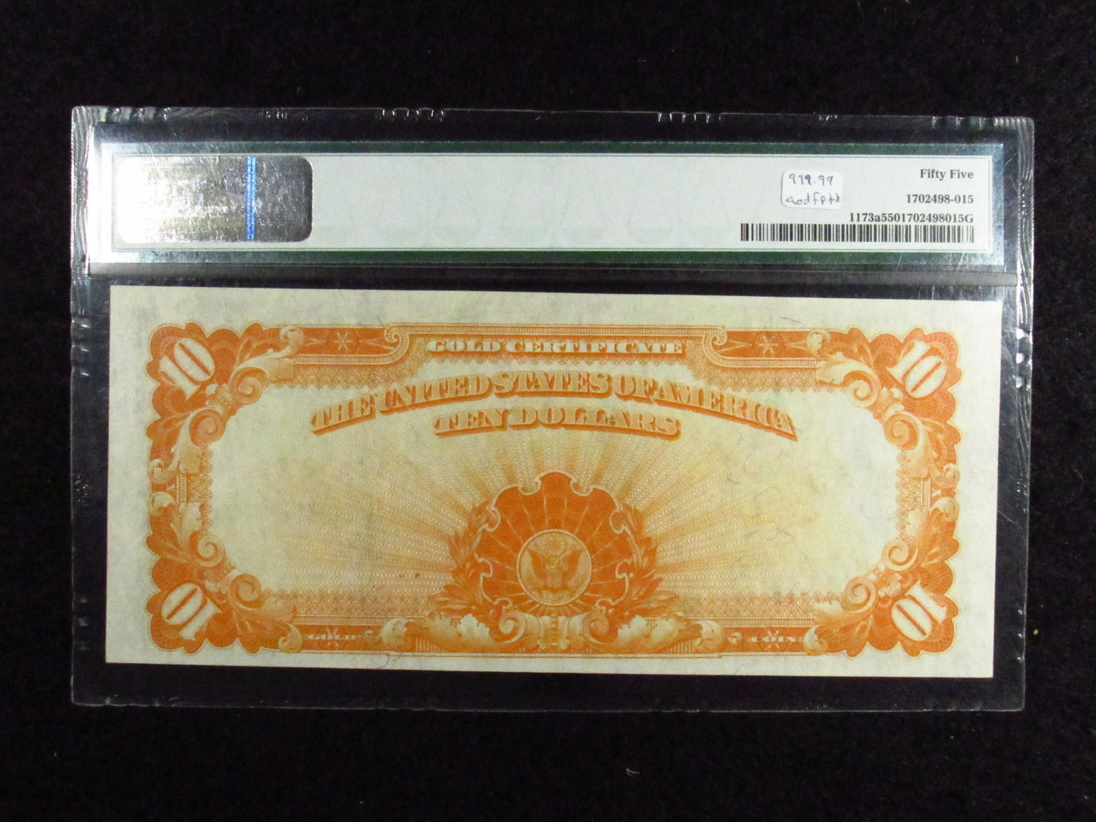 1922 $10 Gold Certificate FR#1173a Small S/N PMG About Unc 55 (108)