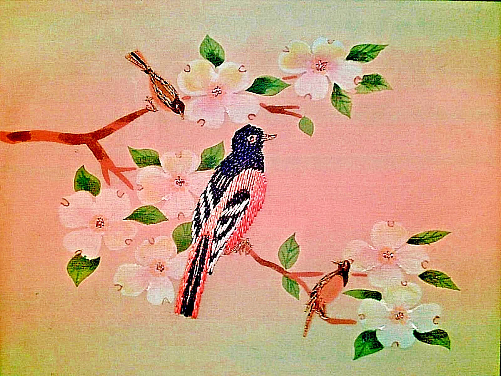 VTG! 1965 Embroidered Painted Framed 