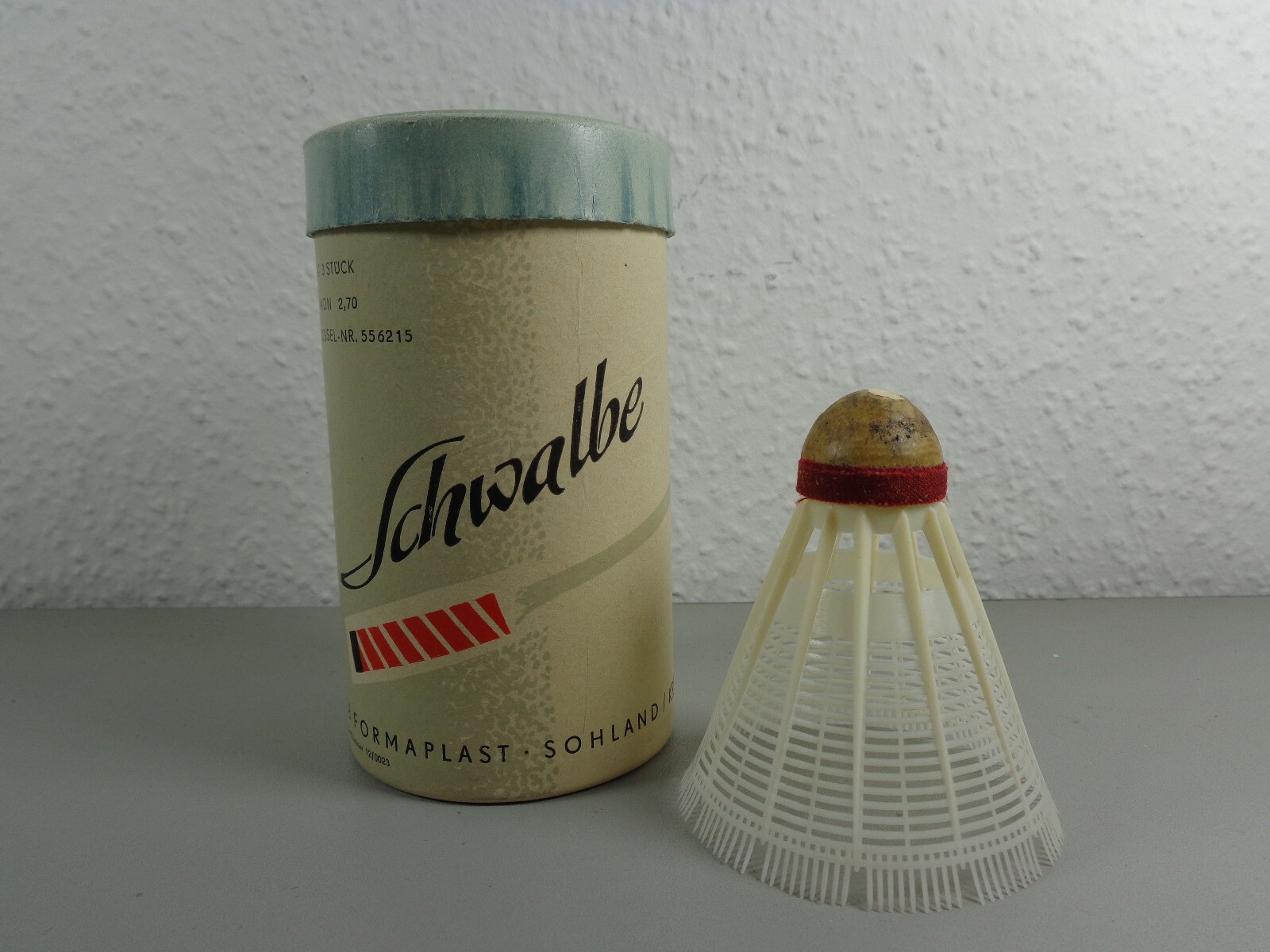Schwalbe Papp-Dose geprüfter Turnierball Federball, Ball nur noch Deko 1965 DDR