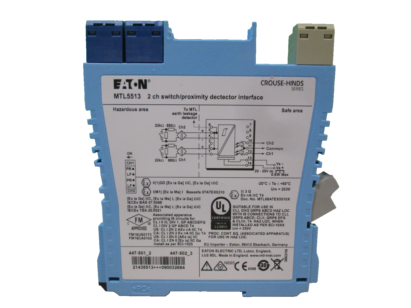 EATON MTL5513 Switch/ Proximity Detector Interface, 2-Channels NEW
