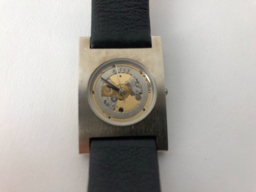 ALFEX Women's Watch Model #5221 Skeleton Face Stainless Steel & Leather RARE