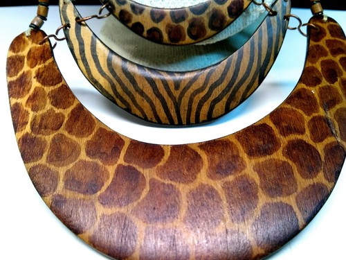 African Safari Tribal Wooden Bib Necklace