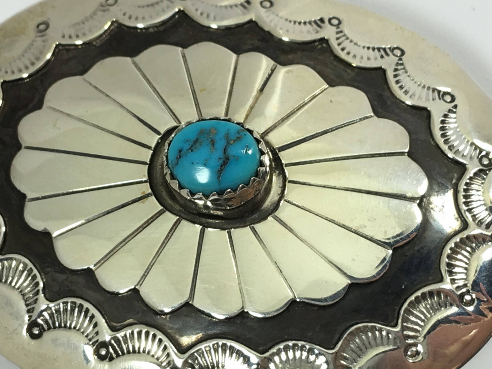 Navajo Sterling Silver Belt Buckle Sleeping Beauty Turquoise Vintage 1614-LNP