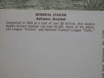 Vintage Postcard: Memorial Stadium, Baltimore, unposted