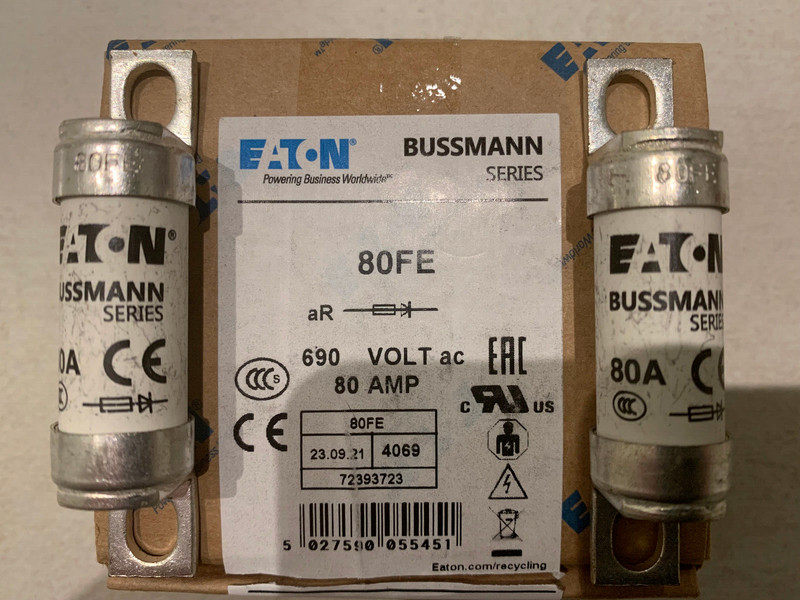 10x Eaton Bussmann 80fe Sicherung 80a 690vac Type T Cartridge Blade Fuses
