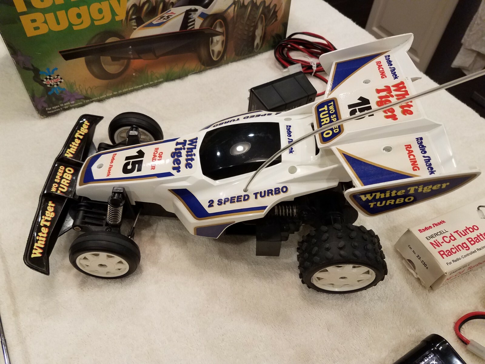 Radio Shack White Tiger Vintage RC Car, Transmitter, Box, Batteries, Runs Great