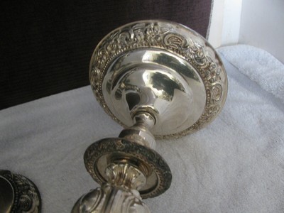 Sheridan Silver Set of Tall 4 Layers Ornate Candlesticks Floral Design