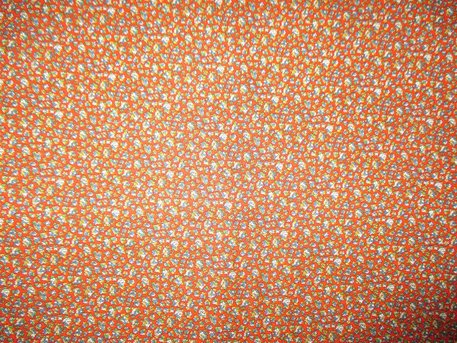 SUMMERY Vintage WHITE YELLOW BLUE FLOWERS On RED 1970's COTTON Fabric-over 2 yd