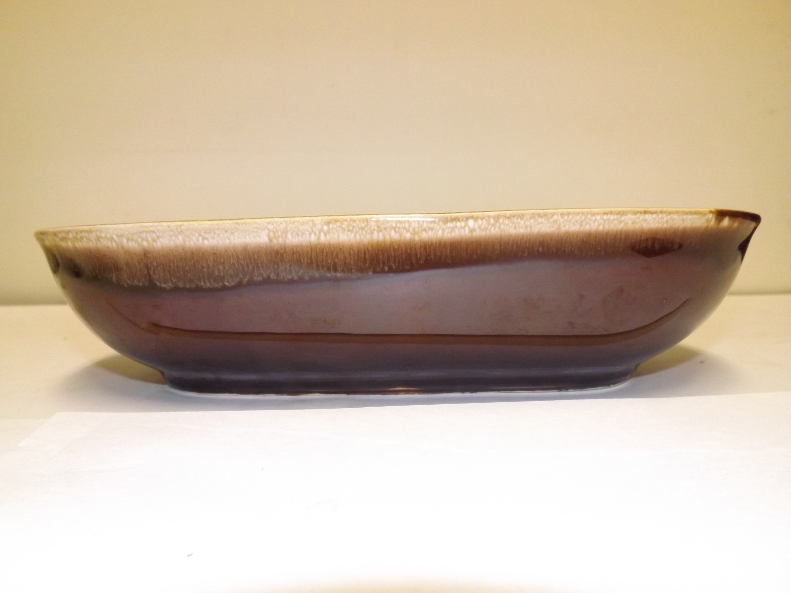 VINTAGE MCCOY USA #7038 POTTERY BROWN DRIP OVAL DIVIDED DISH BOWL