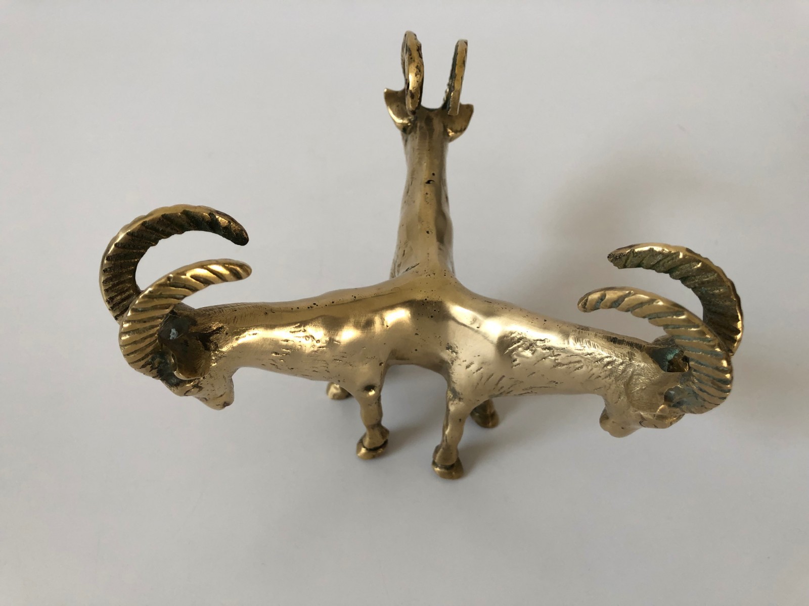 Three Headed Brass Ram Figurine
