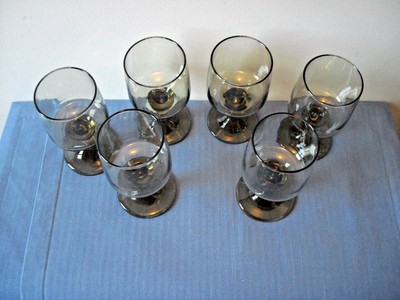6 Smoke Colored Stemmed Wine Glasses