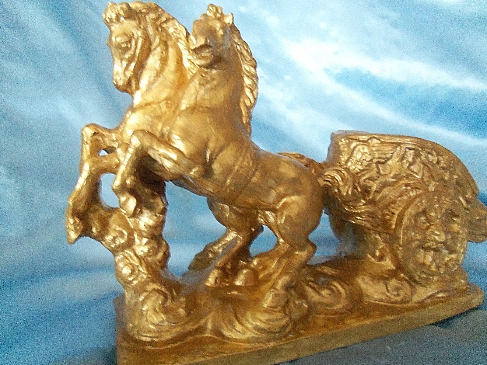 Gold painted Ceramic Chariot and Horses Figure 8