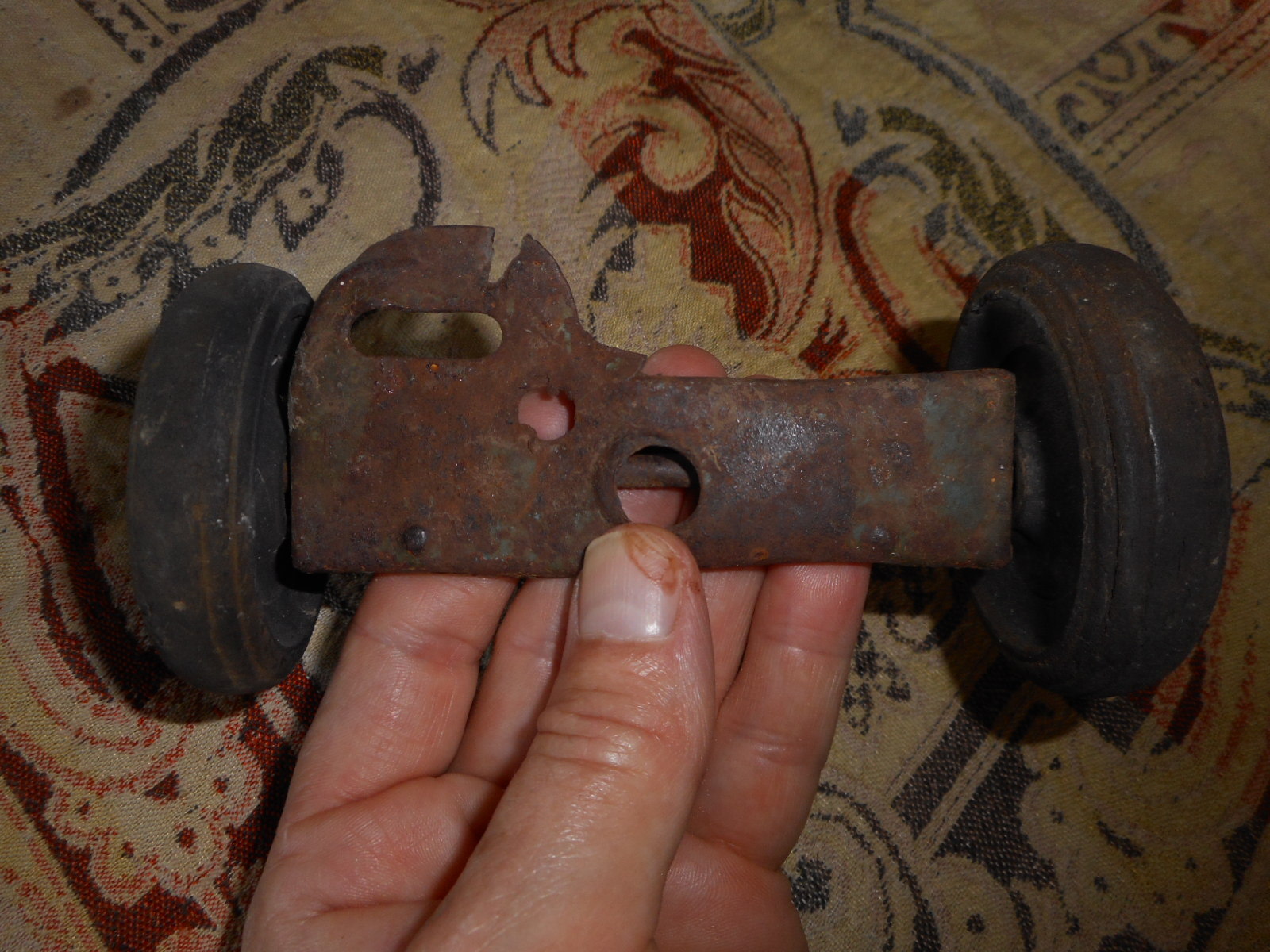 Salvaged Toy Wheel Parts Truck very rusted plastic ? Black apx 2.25