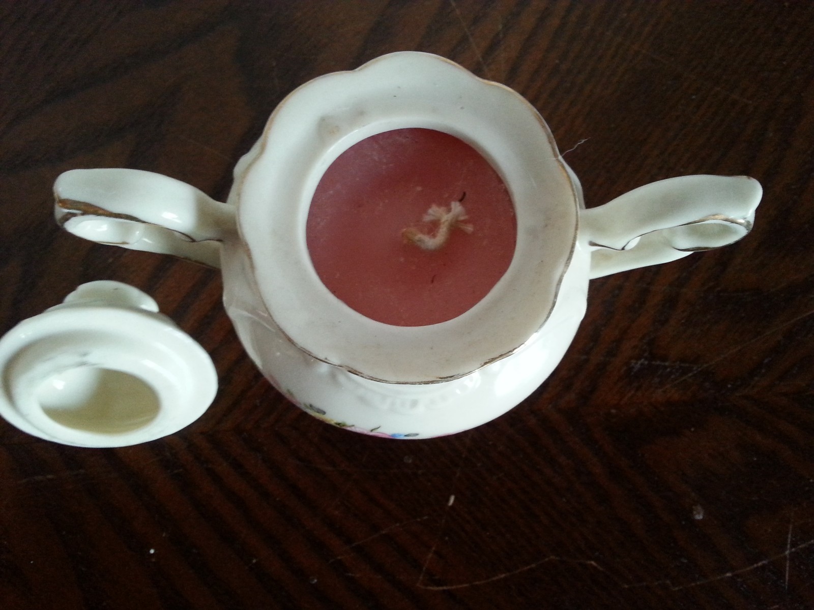 Covered Porcelain Sugar Bowl With Candle 3 1/2