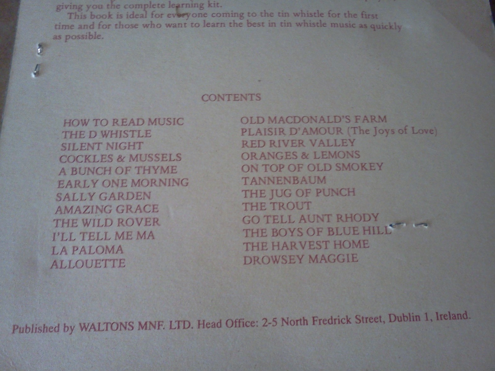 Soodlum's Tin Whistle Pack Mellow D Cassette Tape with Fully Diagrammed Book