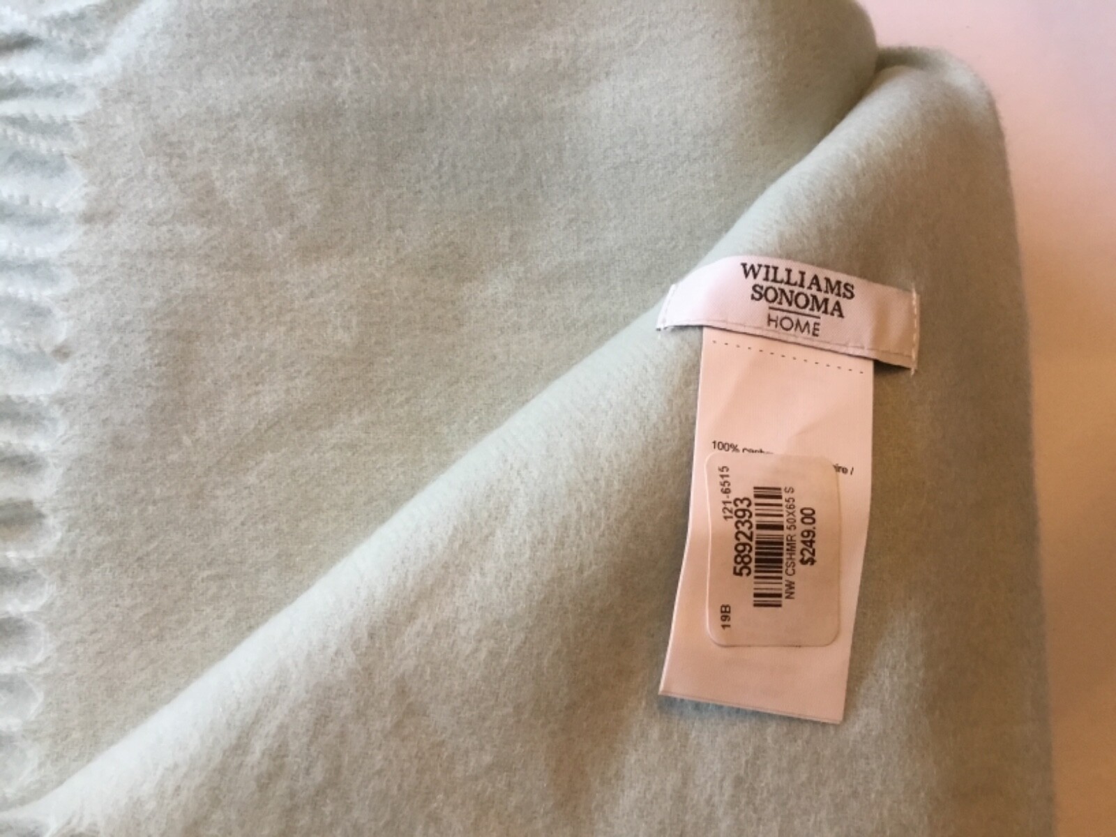 Williams Sonoma Home SOLID CASHMERE Throw 50” x 65” Seafoam ~520 gram~Luxury~NWT