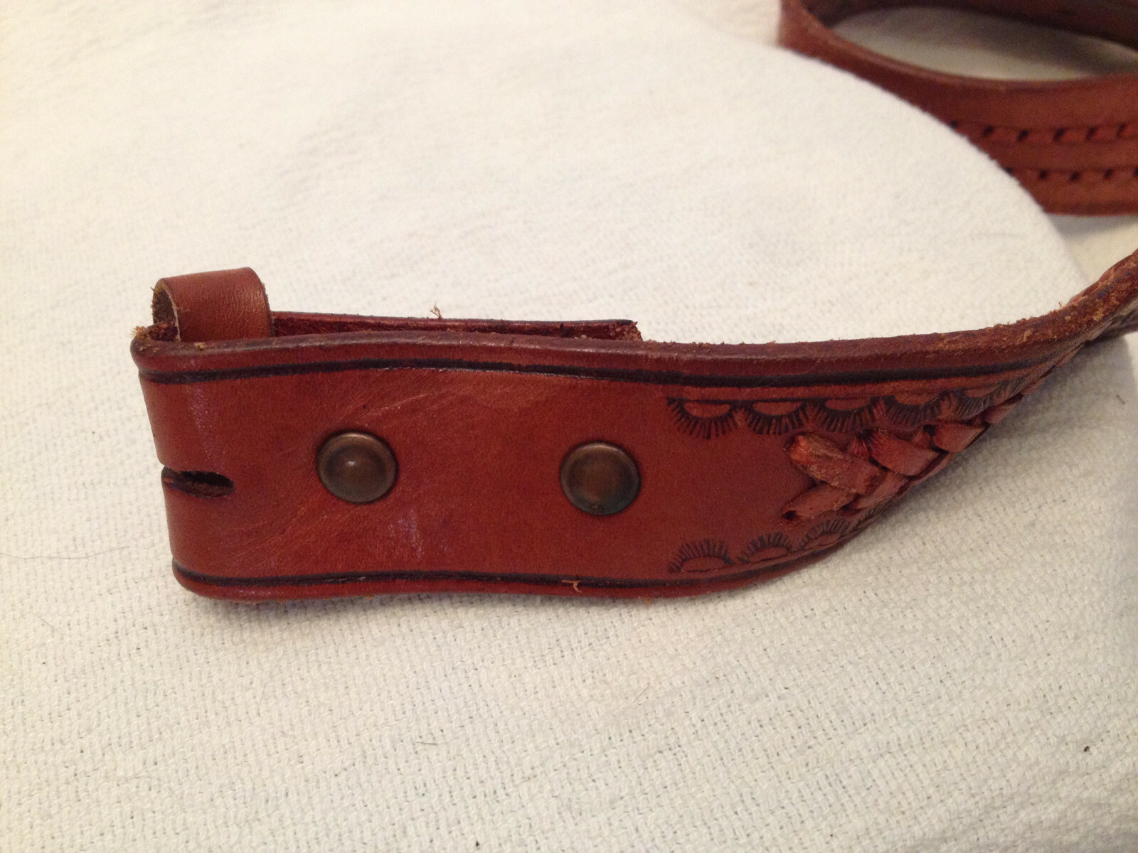 MEN'S VINTAGE LEATHER BELT GENUINE COWHIDE NO BUCKLE BRAIDED LEATHER DETAILING