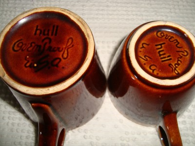 Hull Brown Drip Coffee Mugs Oven Proof (Lot of 2) Vintage