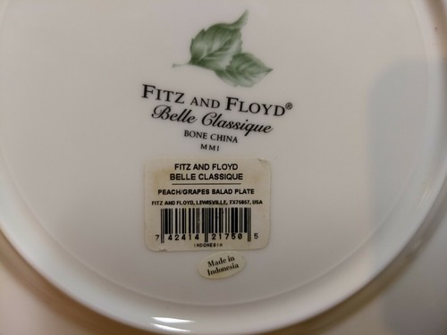 Fitz & Floyd Belle Classique Peach Grapes Salad Plate China / Lewisville Texas