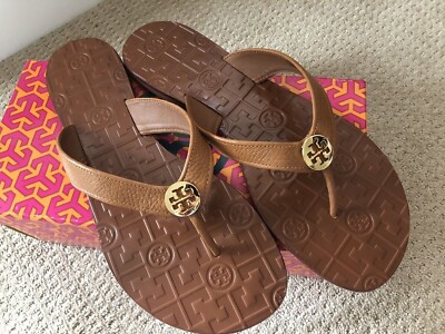 New Tory Burch Thora Size 9 Royal Tan Leather Sandals